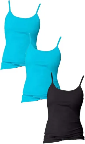 Women Stretch Cotton Cami with Built-in Shelf Bra 3 Pack