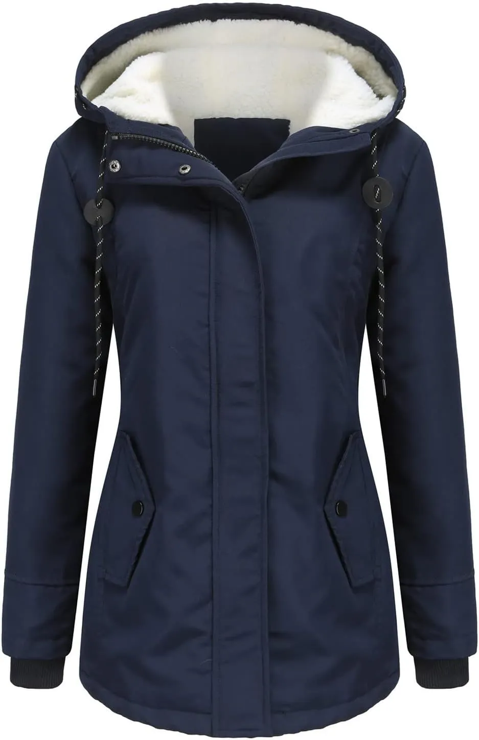 Women Winter Fleece Lined Jacket Hooded Thicken Warm Parka Padded Short Down Coat with Pocket Sherpa Cotton Outerwear