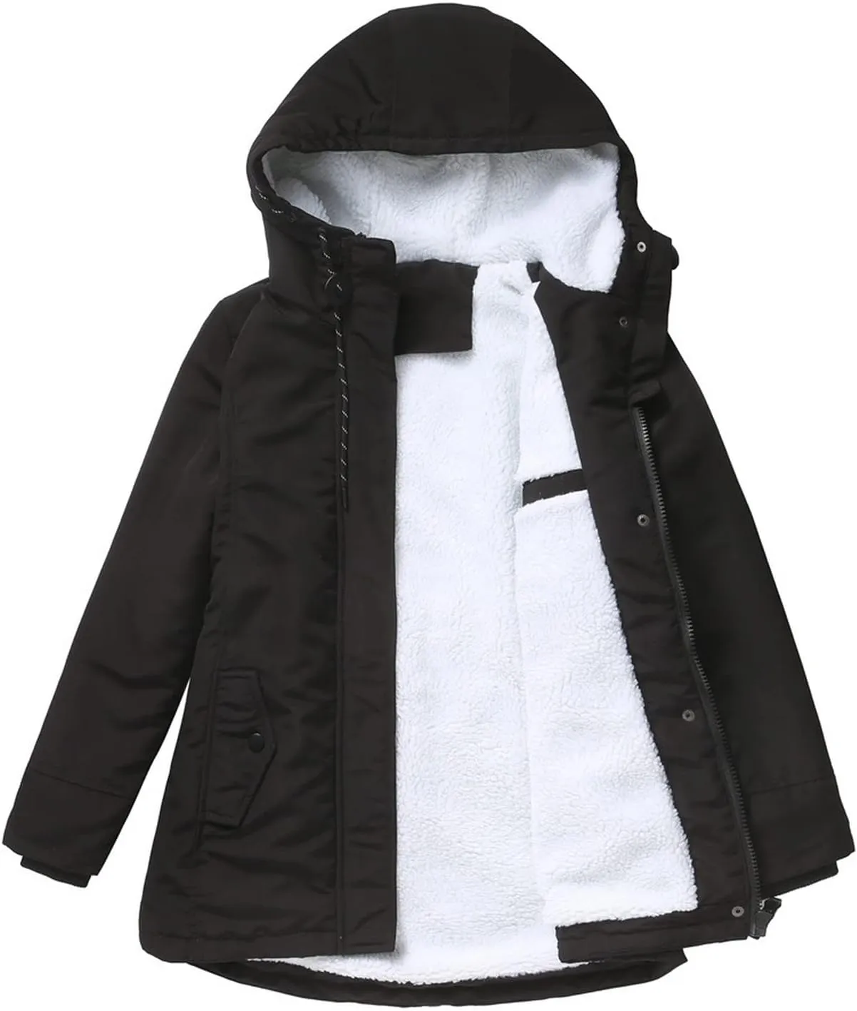 Women Winter Fleece Lined Jacket Hooded Thicken Warm Parka Padded Short Down Coat with Pocket Sherpa Cotton Outerwear