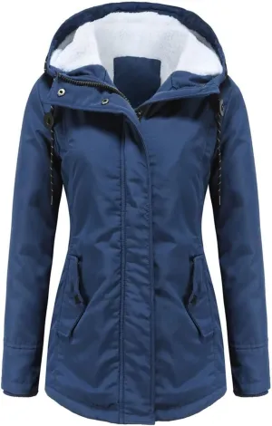 Women Winter Fleece Lined Jacket Hooded Thicken Warm Parka Padded Short Down Coat with Pocket Sherpa Cotton Outerwear
