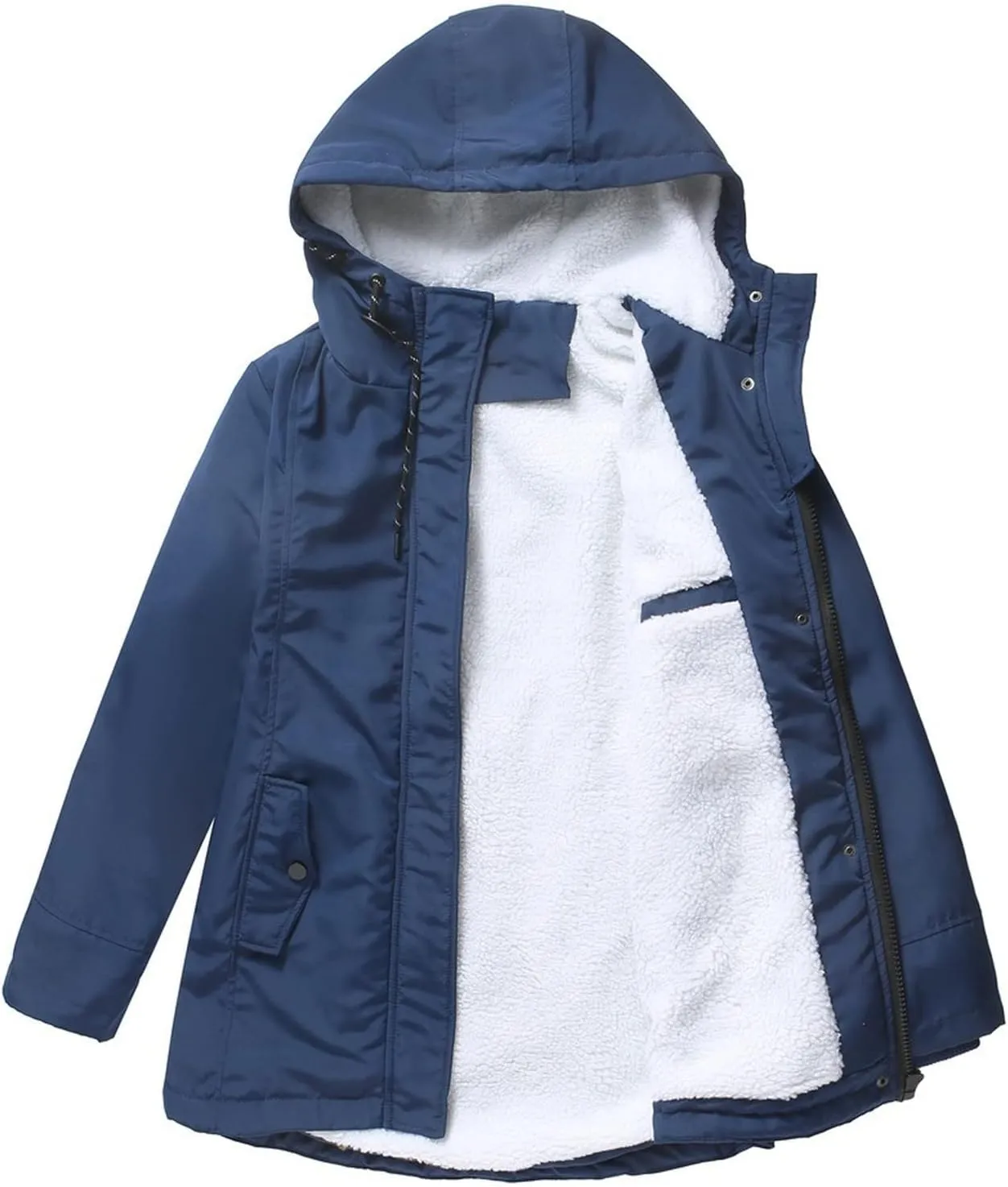 Women Winter Fleece Lined Jacket Hooded Thicken Warm Parka Padded Short Down Coat with Pocket Sherpa Cotton Outerwear