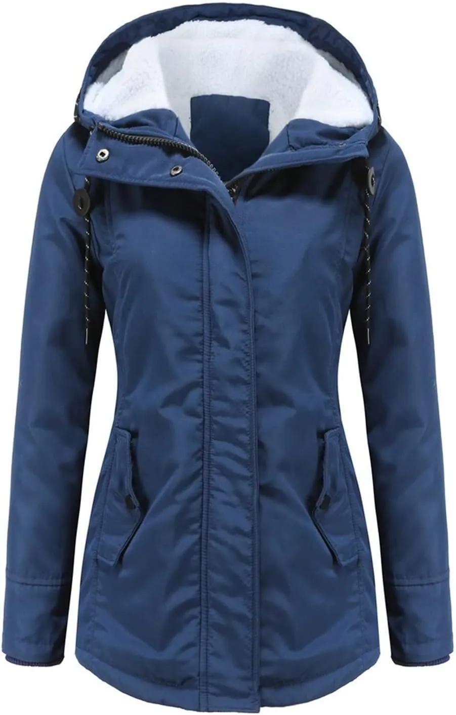 Women Winter Fleece Lined Jacket Hooded Thicken Warm Parka Padded Short Down Coat with Pocket Sherpa Cotton Outerwear