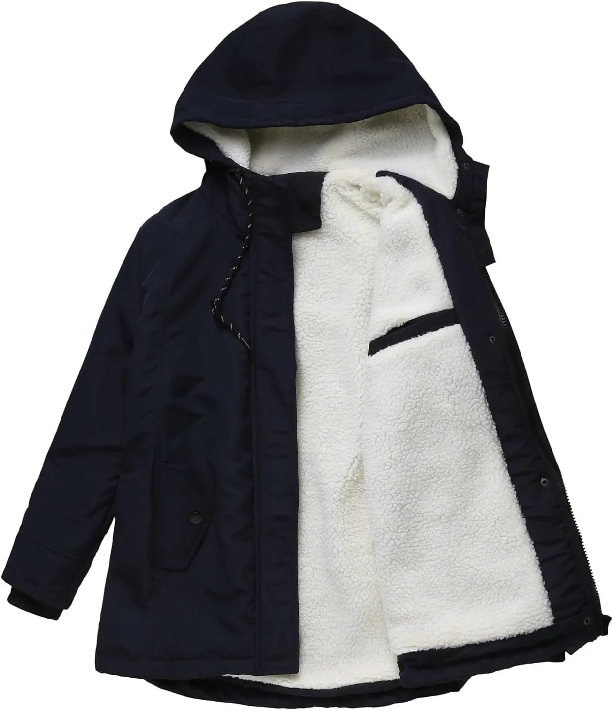 Women Winter Fleece Lined Jacket Hooded Thicken Warm Parka Padded Short Down Coat with Pocket Sherpa Cotton Outerwear