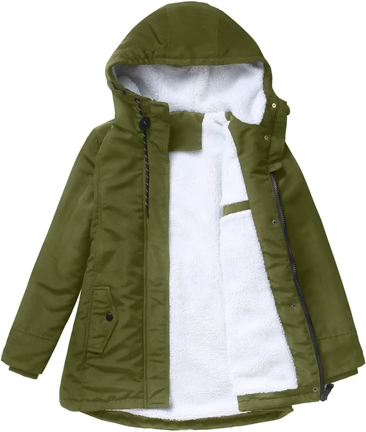Women Winter Fleece Lined Jacket Hooded Thicken Warm Parka Padded Short Down Coat with Pocket Sherpa Cotton Outerwear