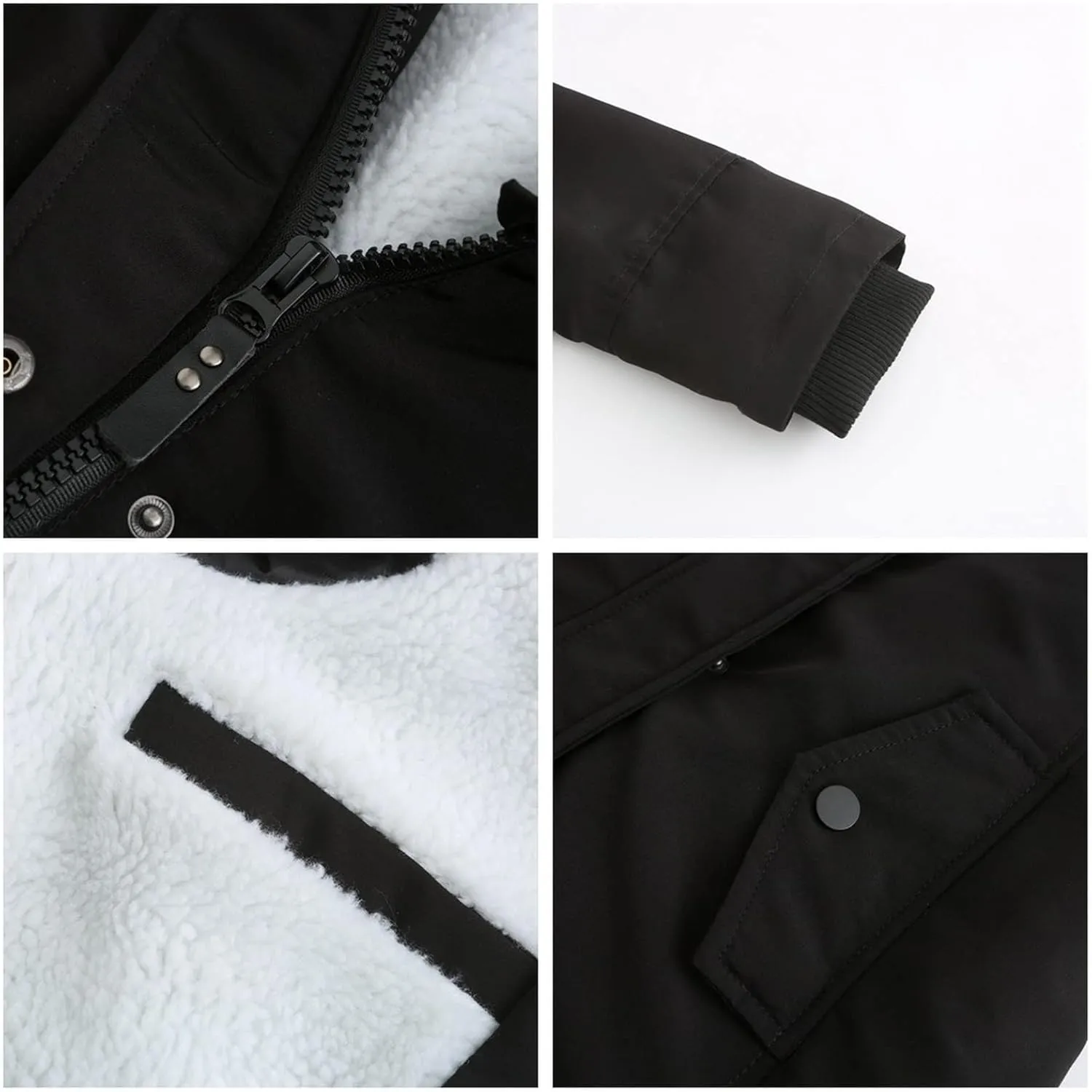 Women Winter Fleece Lined Jacket Hooded Thicken Warm Parka Padded Short Down Coat with Pocket Sherpa Cotton Outerwear