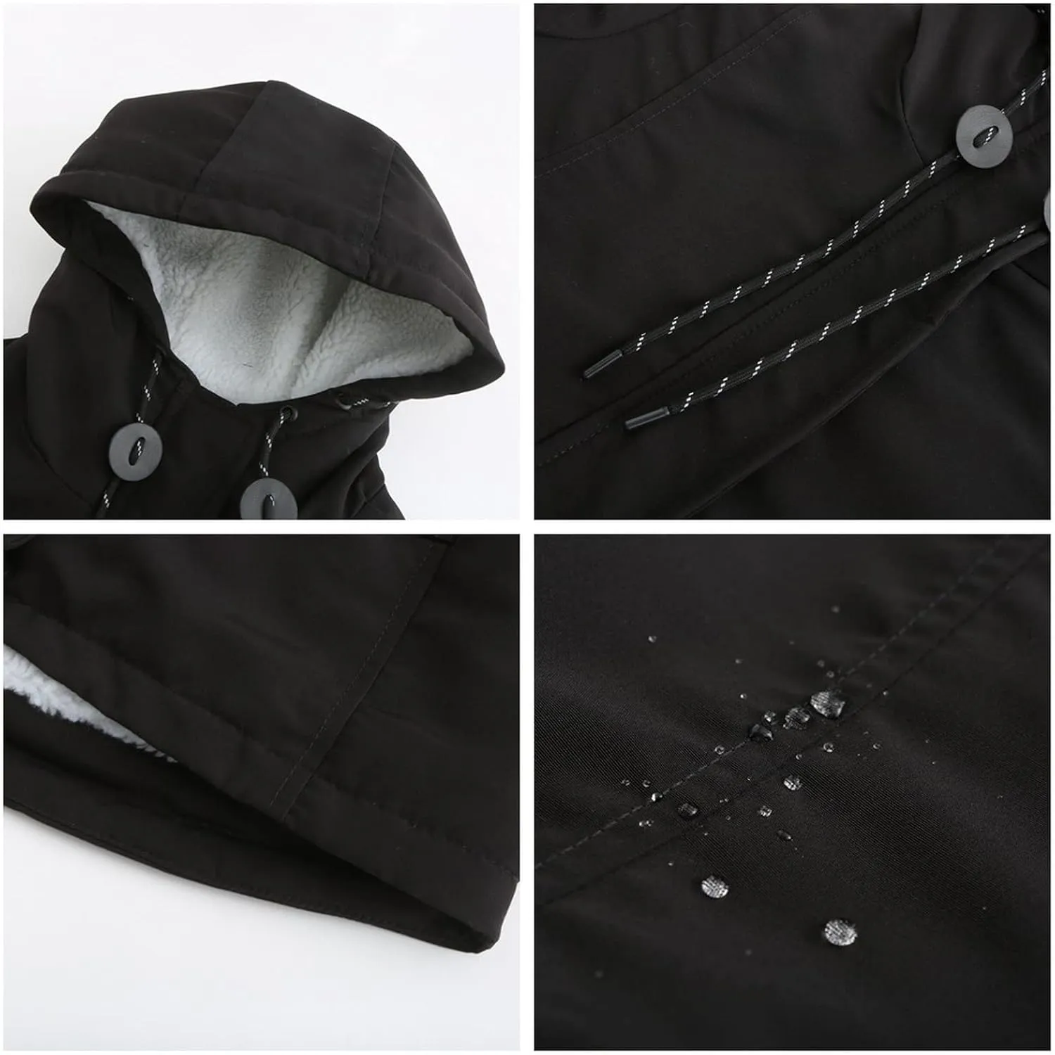 Women Winter Fleece Lined Jacket Hooded Thicken Warm Parka Padded Short Down Coat with Pocket Sherpa Cotton Outerwear
