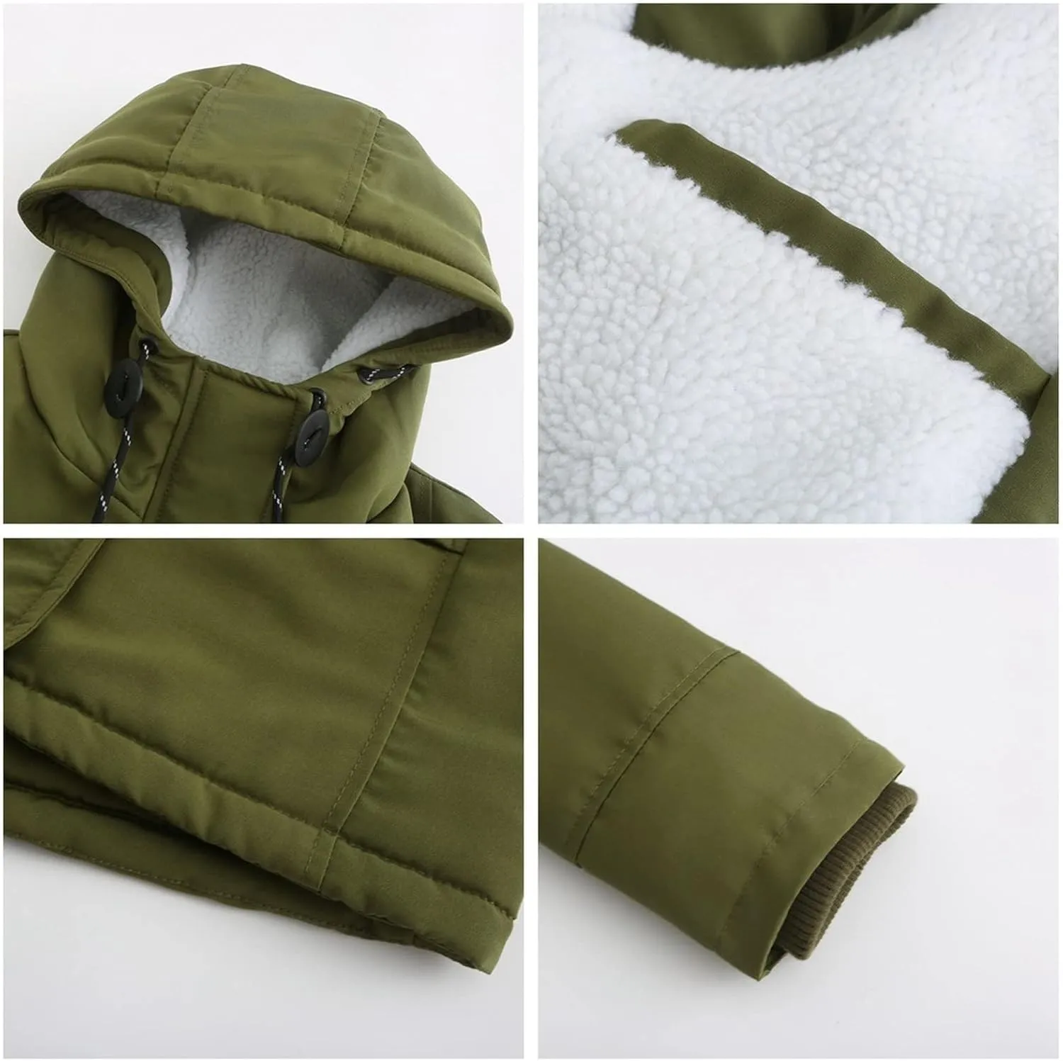 Women Winter Fleece Lined Jacket Hooded Thicken Warm Parka Padded Short Down Coat with Pocket Sherpa Cotton Outerwear