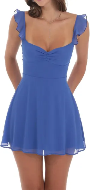 Women Y2k Lace Mini Dress Ruffle Hem Tie Back A Line Short Dress Sleeveless Bodycon Fairy Party Clubwear