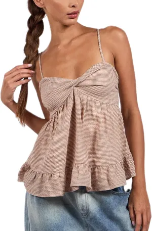 Women Y2k Peplum Cami Top Spaghetti Strap V Neck Ruffle Hem Babydoll Tank Tops Aesthetic Going Out Camisoles