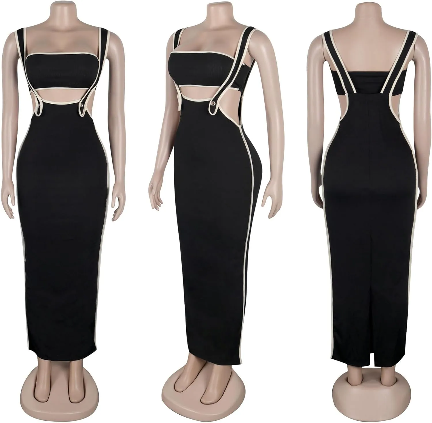 Womens 2 Piece Sets, Strapless Tube Tops & Straps Maxi Skirt with Slit