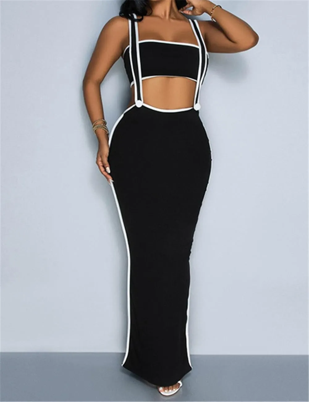 Womens 2 Piece Sets, Strapless Tube Tops & Straps Maxi Skirt with Slit
