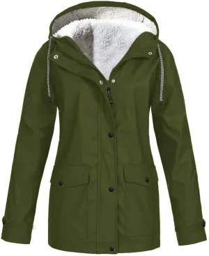 Womens 2024 Winter Fall Warm Raincoat Fashion Windbreaker Dressy Zip Rain Jacket with Pockets Waterproof with Hood