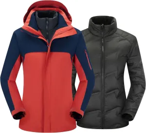 Women's 3-in-1 Waterproof Winter Jacket With Removable Inner Liner and Hooded Warm Jacket For Women