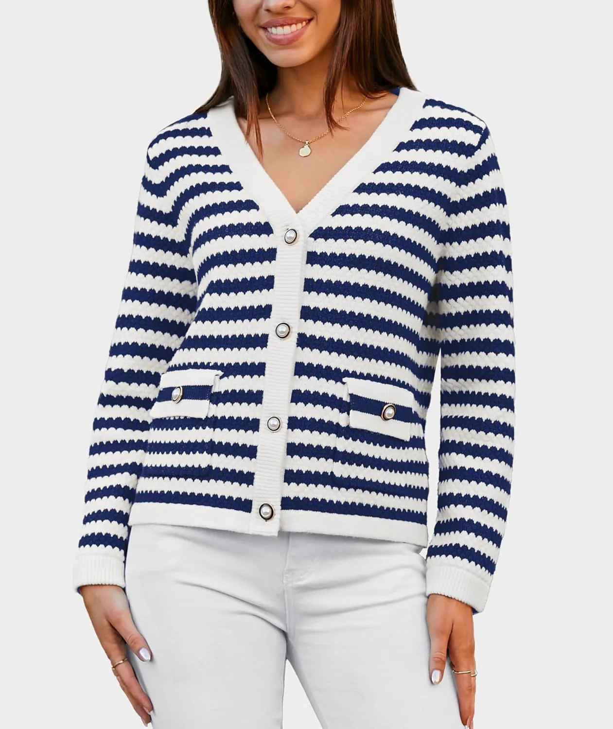 Women's Cardigan Sweaters Long Sleeve V Neck Button Down Knit Outerwear Spring Casual Open Front Cropped Jacket