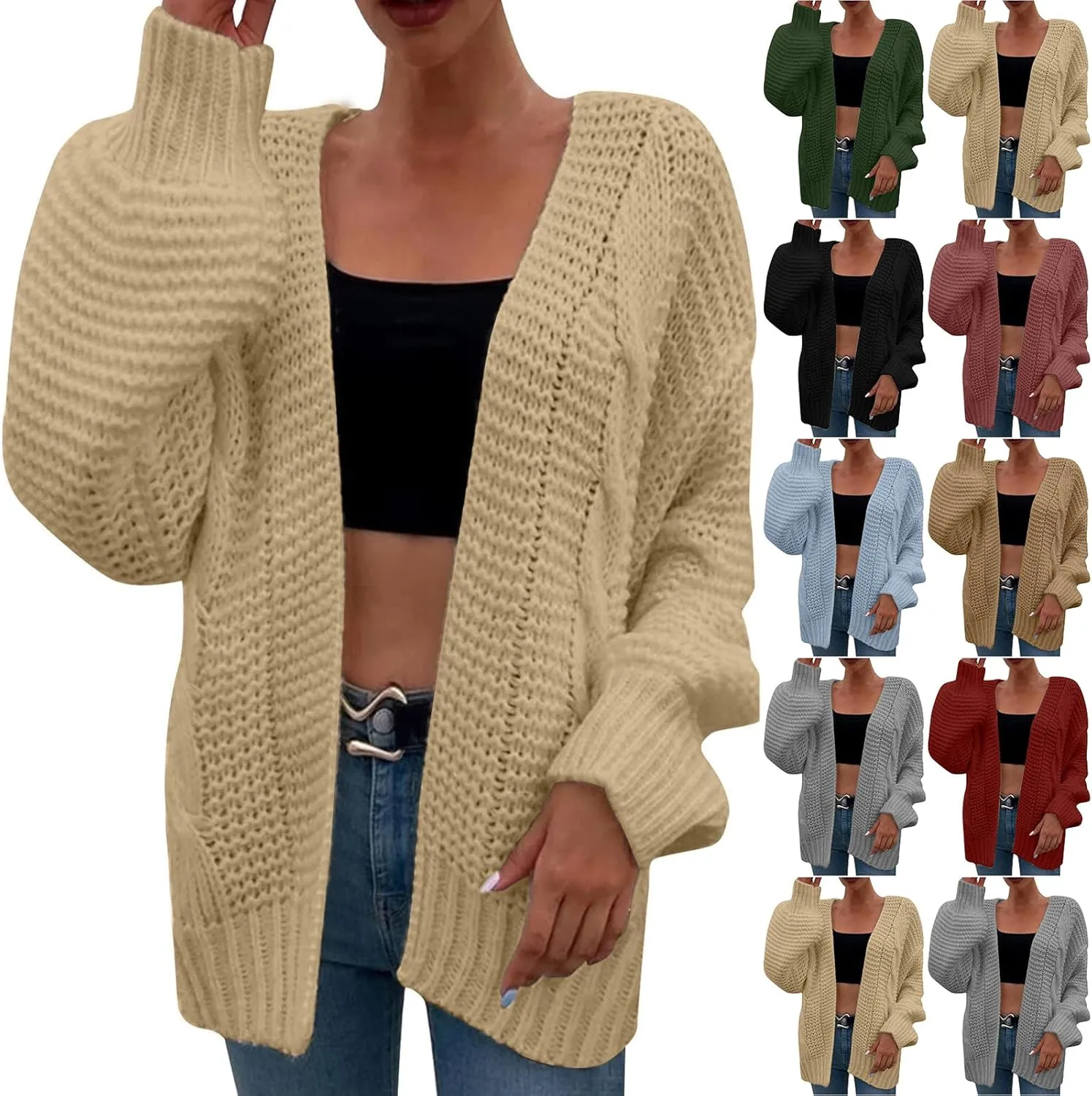 Womens Chunky Cardigan Sweater Oversized Lightweight Open Front Cardigan Casual Baggy Cable Knit Sweaters Fall Coats