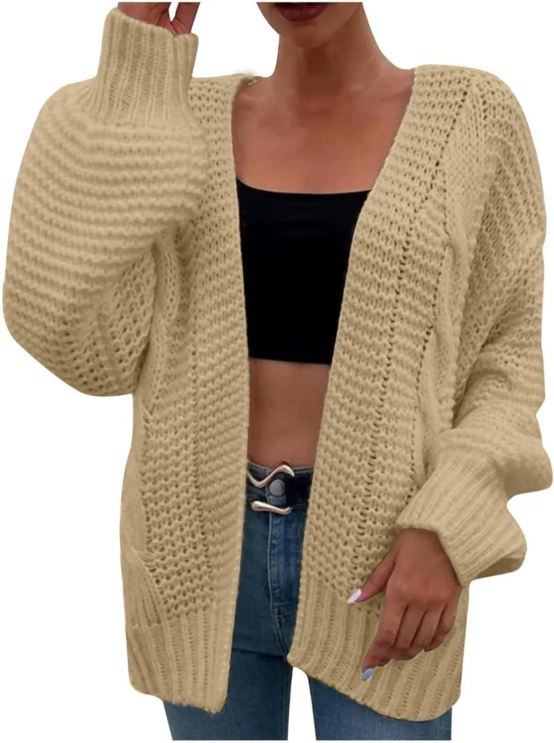 Womens Chunky Cardigan Sweater Oversized Lightweight Open Front Cardigan Casual Baggy Cable Knit Sweaters Fall Coats