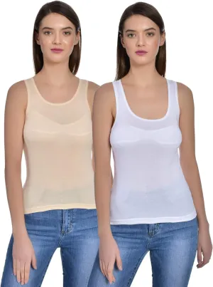 Women's Cotton Sleeveless Camisole Slip Spaghetti Pack of 2
