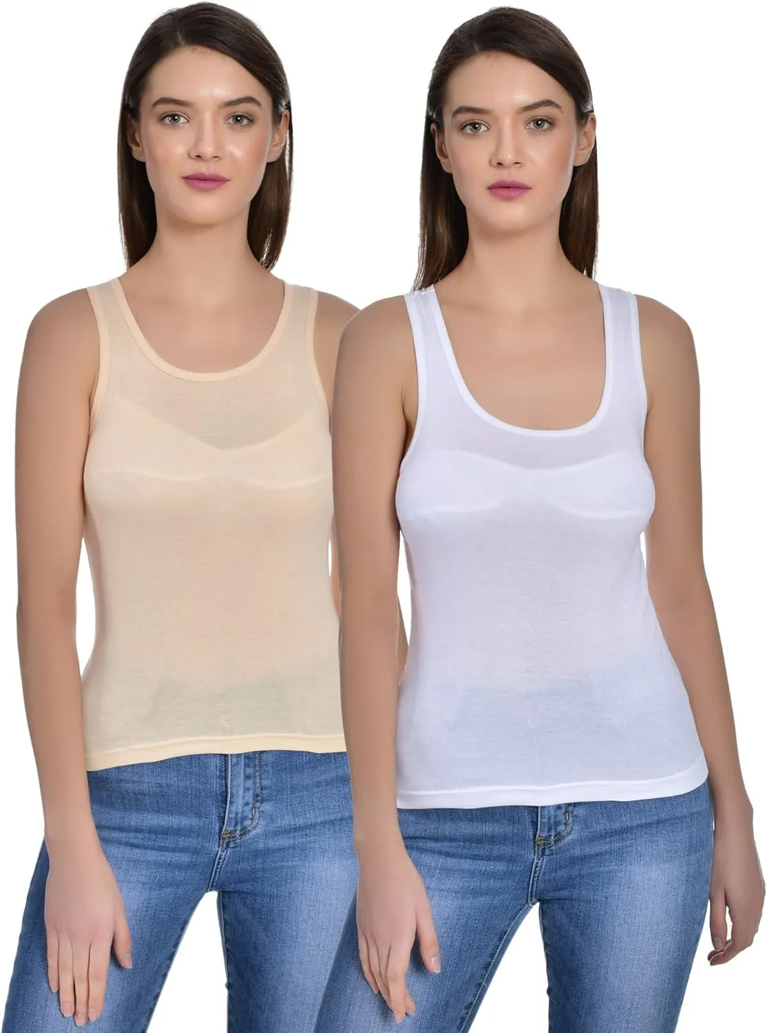 Women's Cotton Sleeveless Camisole Slip Spaghetti Pack of 2
