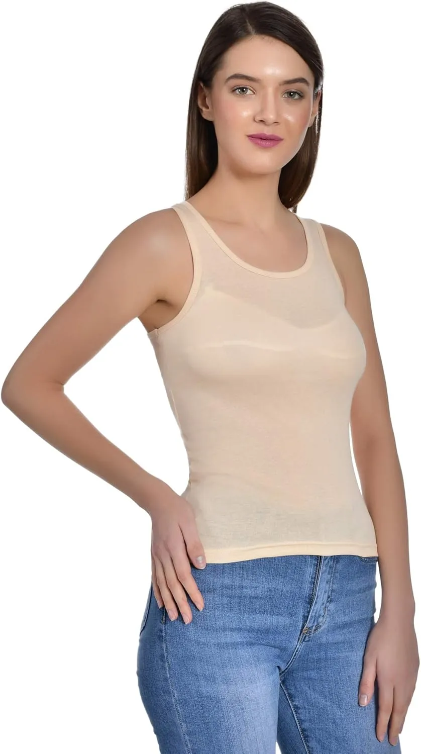 Women's Cotton Sleeveless Camisole Slip Spaghetti Pack of 2