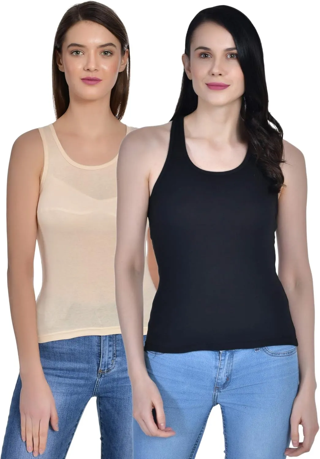 Women's Cotton Sleeveless Camisole Slip Spaghetti Pack of 2