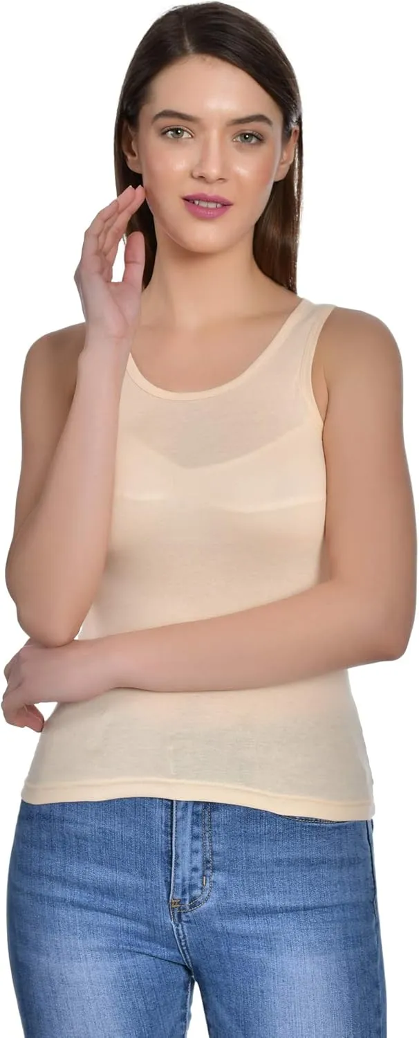 Women's Cotton Sleeveless Camisole Slip Spaghetti Pack of 2