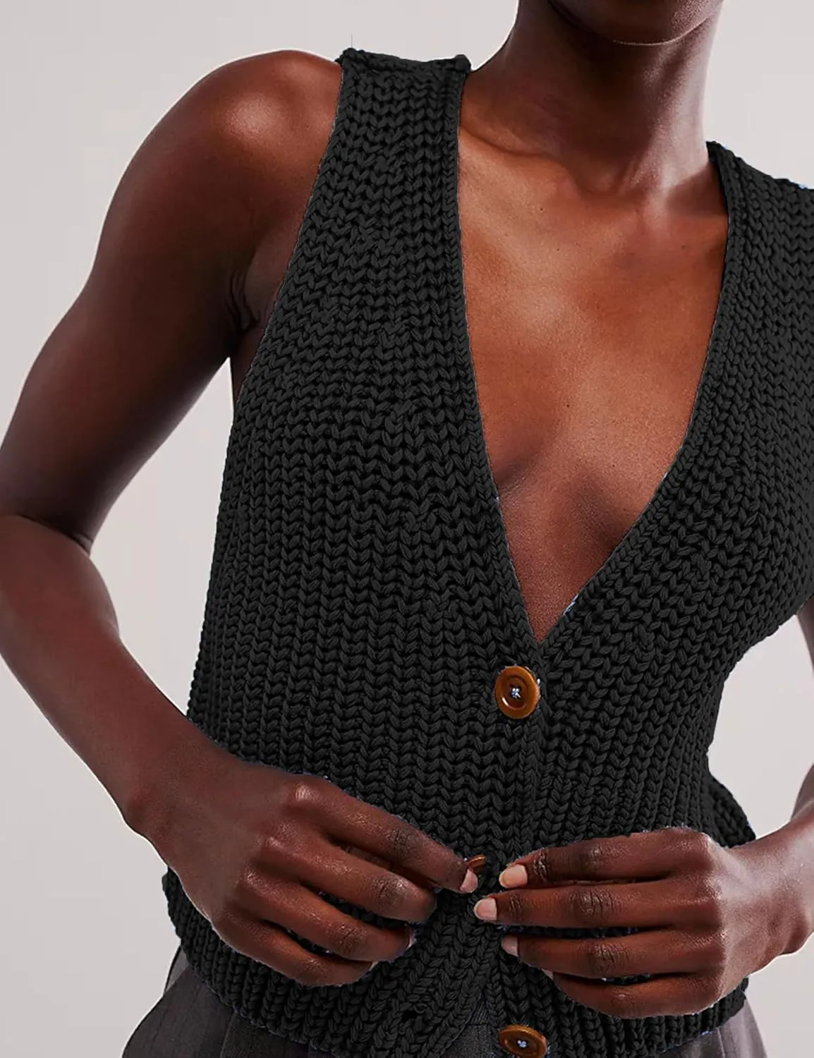 Womens Cropped Sweaters Vest Button Down V Neck Knit Sleeveless Crop Sweater 2025 Summer Casual Tank Tops
