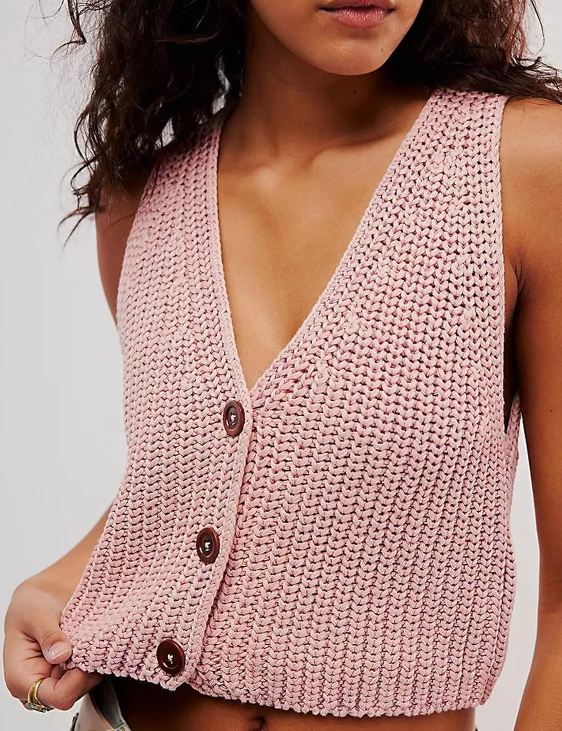 Womens Cropped Sweaters Vest Button Down V Neck Knit Sleeveless Crop Sweater 2025 Summer Casual Tank Tops