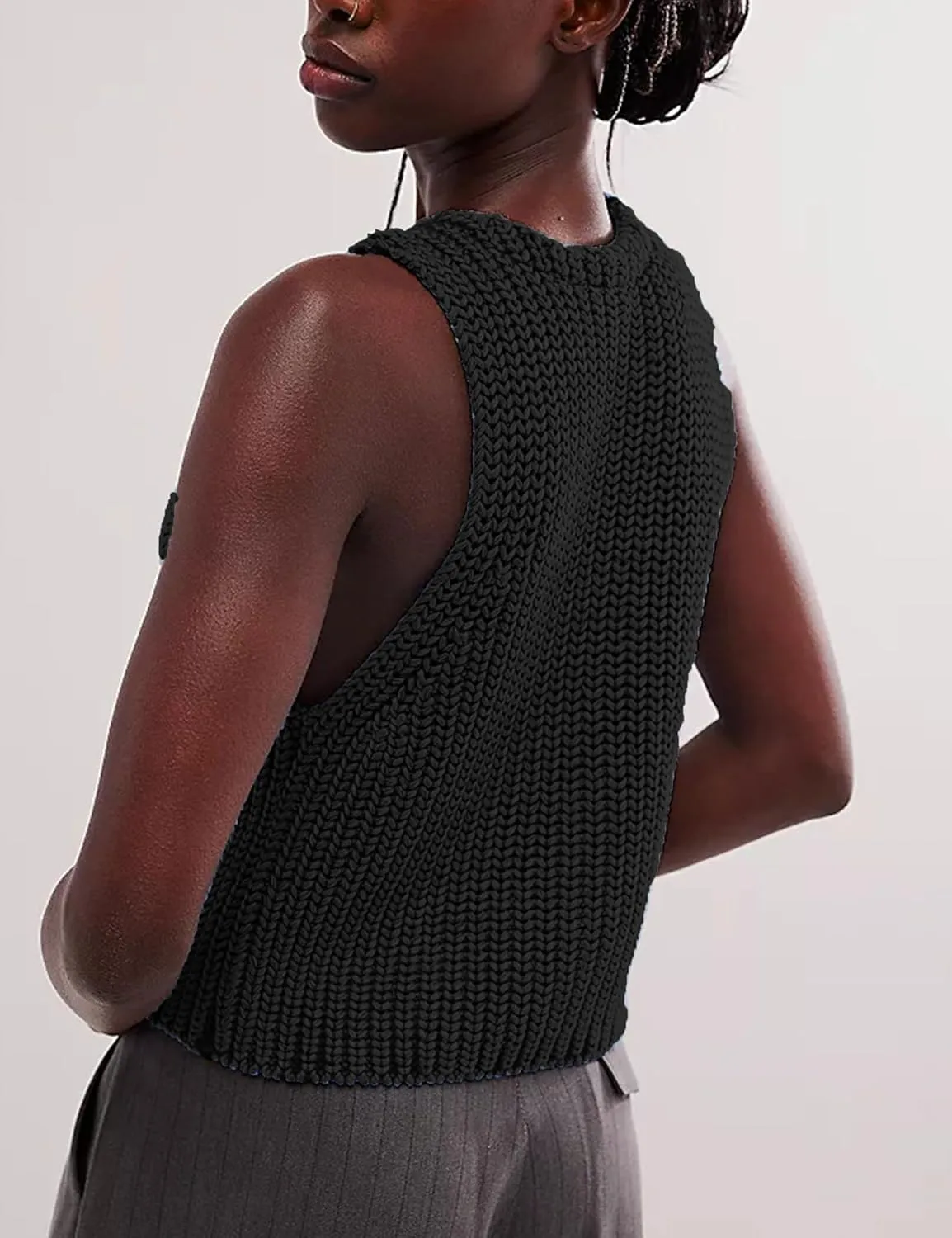 Womens Cropped Sweaters Vest Button Down V Neck Knit Sleeveless Crop Sweater 2025 Summer Casual Tank Tops