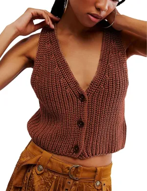 Womens Cropped Sweaters Vest Button Down V Neck Knit Sleeveless Crop Sweater 2025 Summer Casual Tank Tops