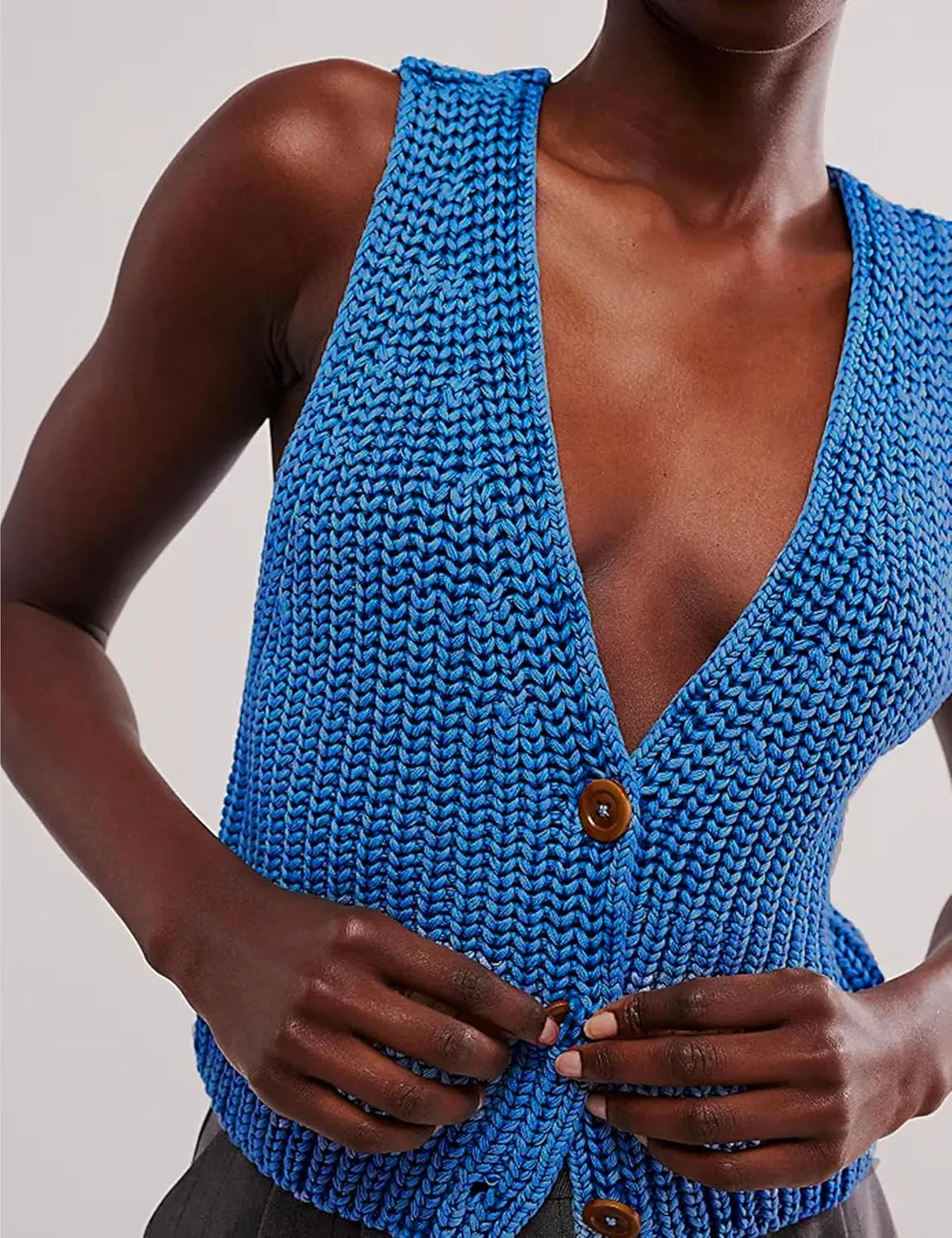 Womens Cropped Sweaters Vest Button Down V Neck Knit Sleeveless Crop Sweater 2025 Summer Casual Tank Tops