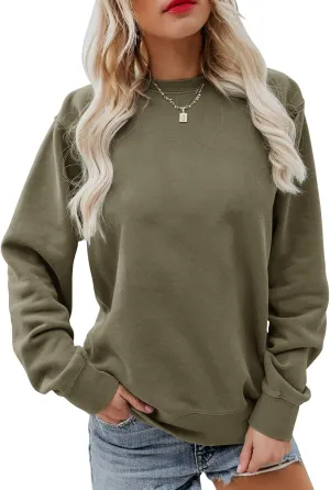Women's Fall Long Sleeve Pullover Tops Casual Round Neck Sweatshirt