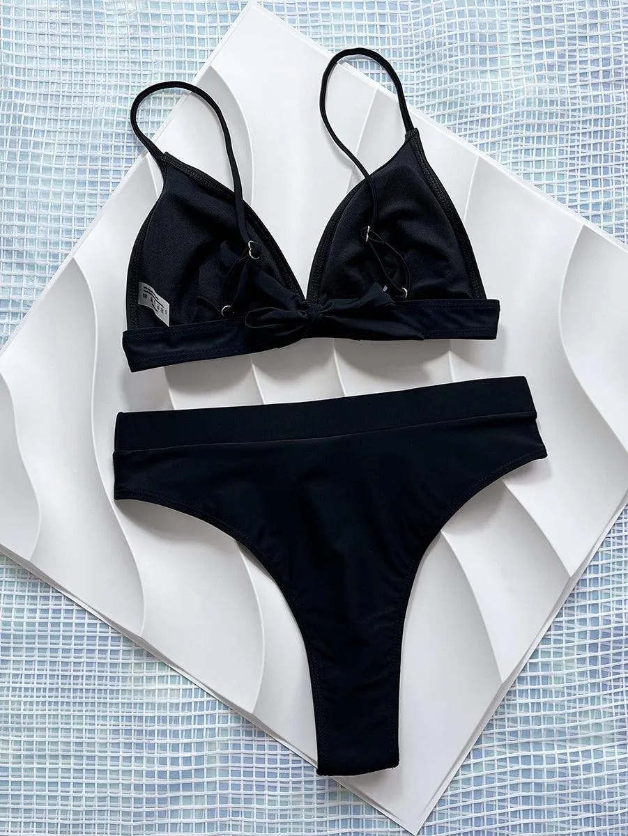 Women's High Waisted Bikini Set - Black Two-Piece Swimwear