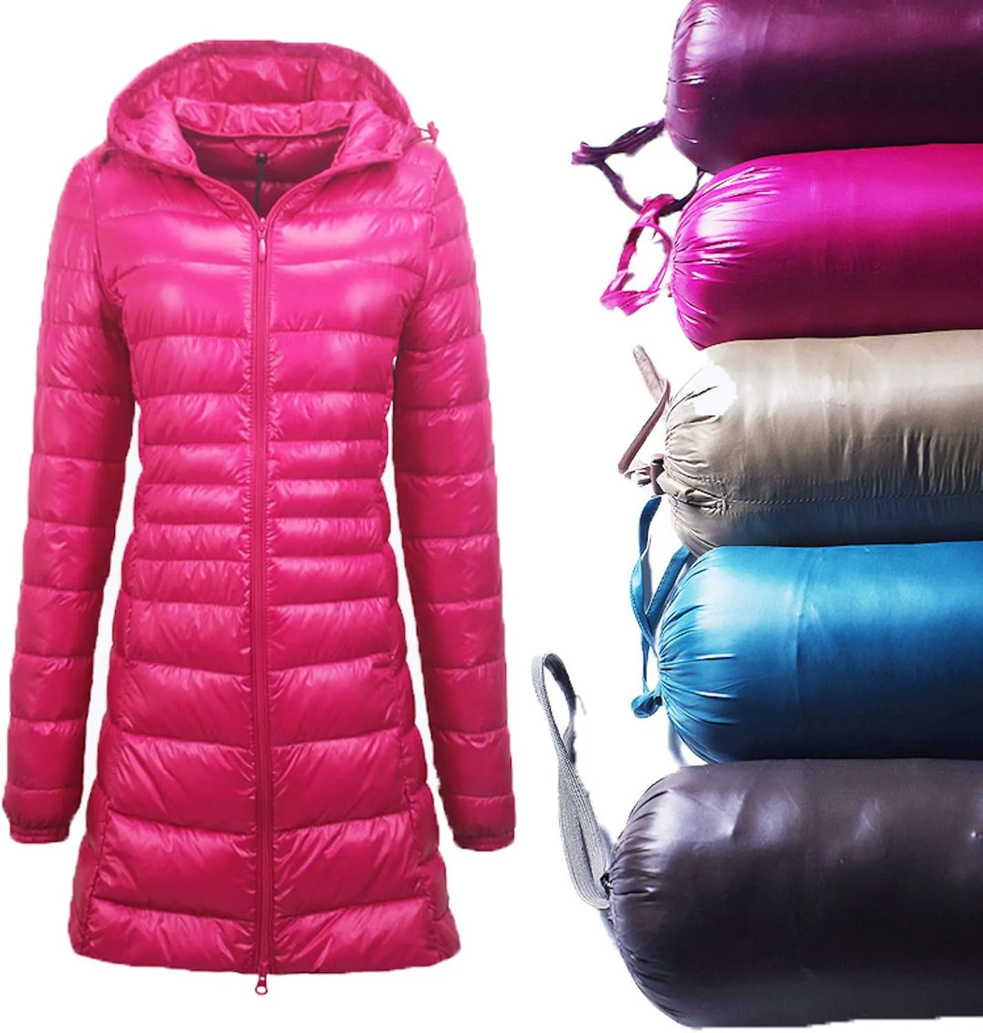 Womens Hooded Duck Down Jacket Long Coat Lightweight Winter Thick Parka