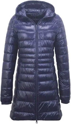 Womens Hooded Duck Down Jacket Long Coat Lightweight Winter Thick Parka