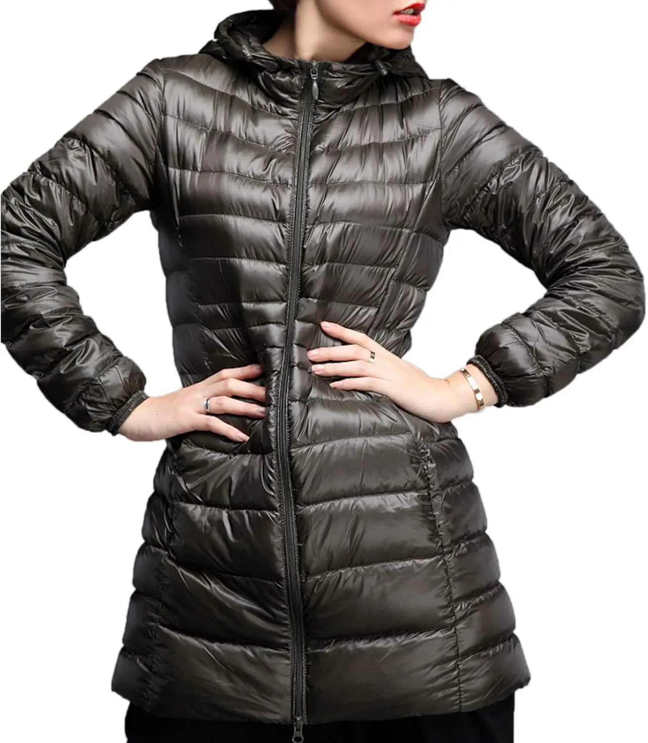 Womens Hooded Duck Down Jacket Long Coat Lightweight Winter Thick Parka