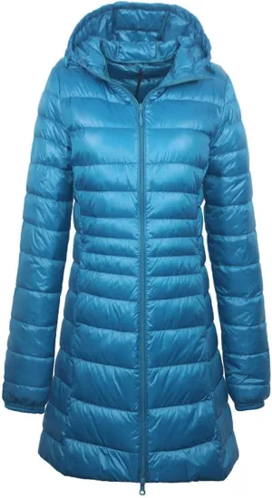 Womens Hooded Duck Down Jacket Long Coat Lightweight Winter Thick Parka