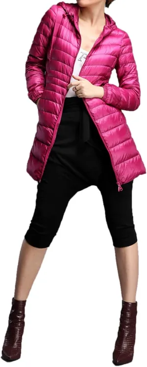 Womens Hooded Duck Down Jacket Long Coat Lightweight Winter Thick Parka