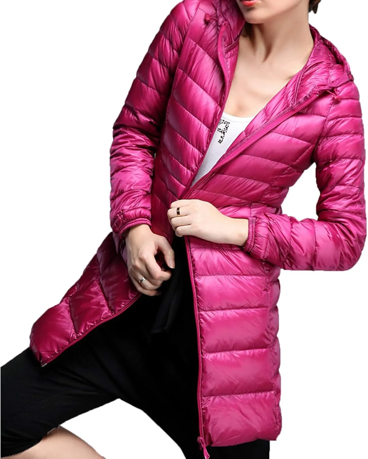 Womens Hooded Duck Down Jacket Long Coat Lightweight Winter Thick Parka
