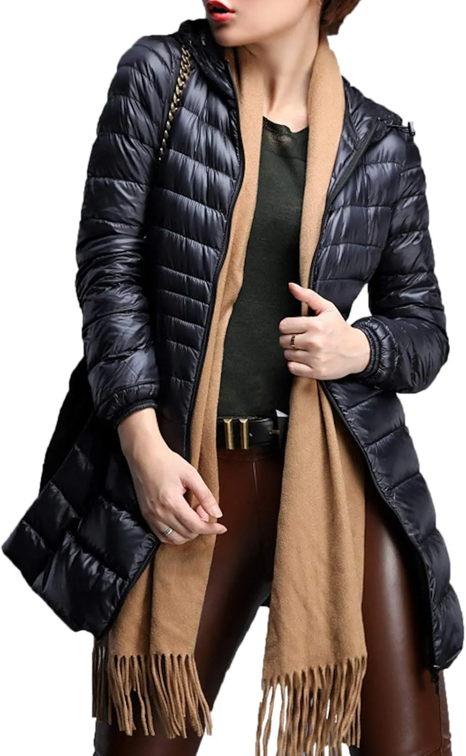 Womens Hooded Duck Down Jacket Long Coat Lightweight Winter Thick Parka