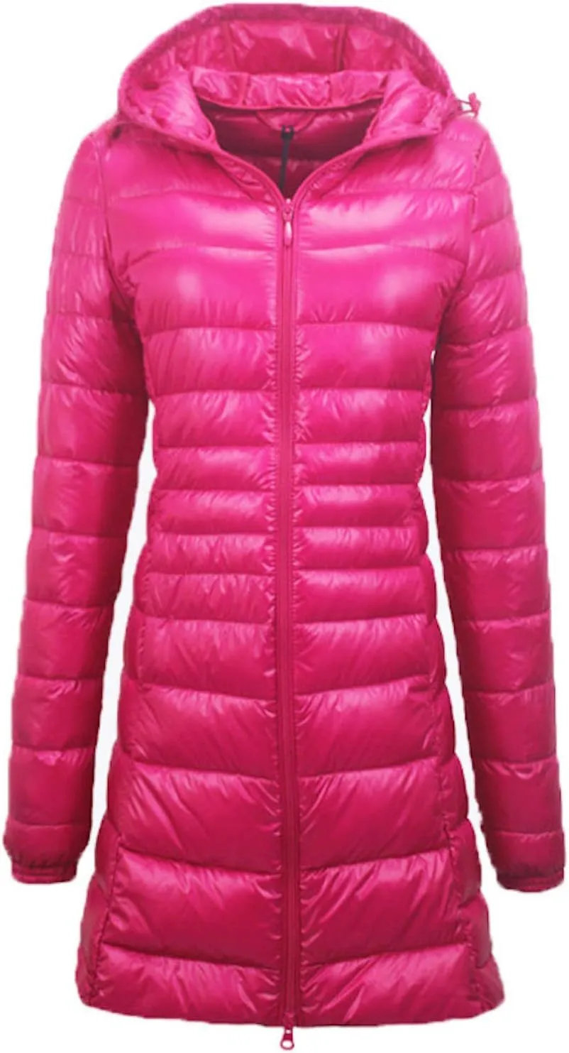 Womens Hooded Duck Down Jacket Long Coat Lightweight Winter Thick Parka