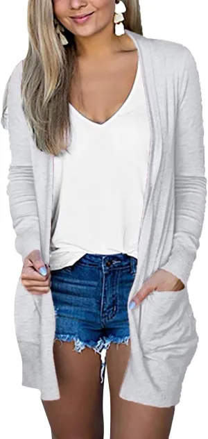 Women's Lightweight Summer Cardigan Casual Dressy Cardigan Sweaters V-Neck Lady Jacket with Pockets