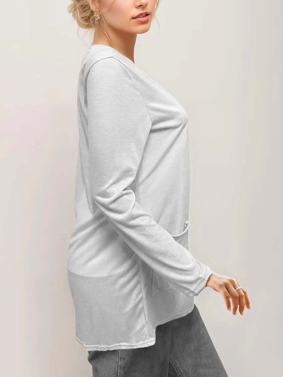 Women's Lightweight Summer Cardigan Casual Dressy Cardigan Sweaters V-Neck Lady Jacket with Pockets