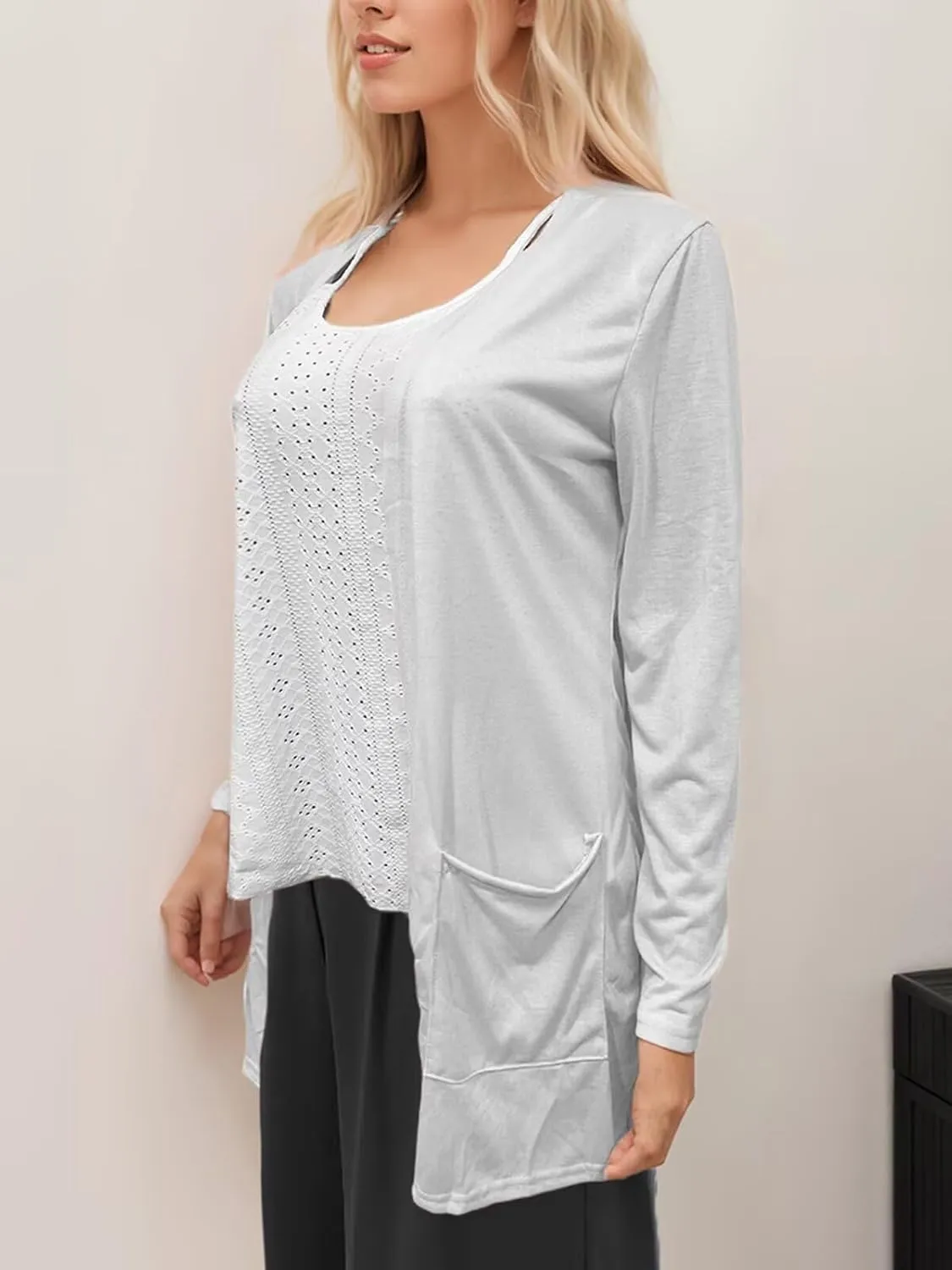Women's Lightweight Summer Cardigan Casual Dressy Cardigan Sweaters V-Neck Lady Jacket with Pockets