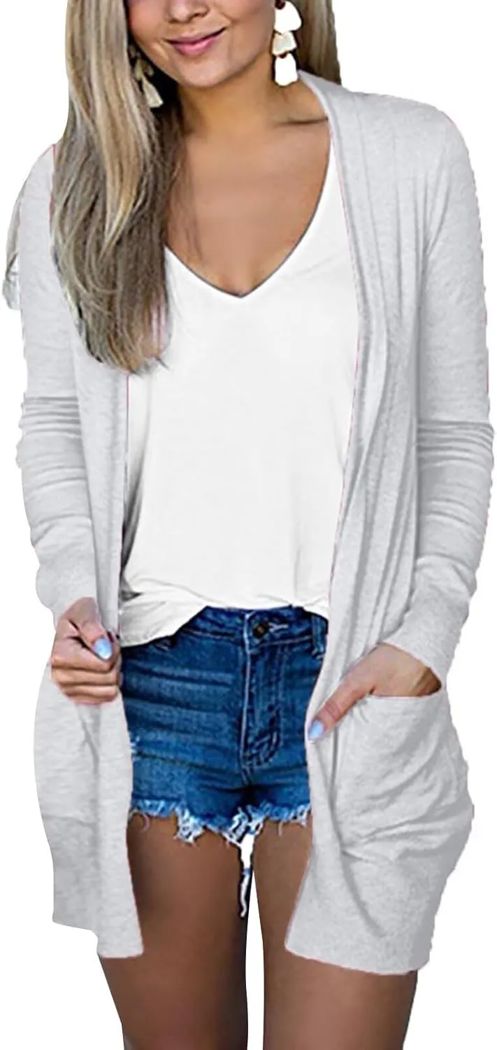 Women's Lightweight Summer Cardigan Casual Dressy Cardigan Sweaters V-Neck Lady Jacket with Pockets