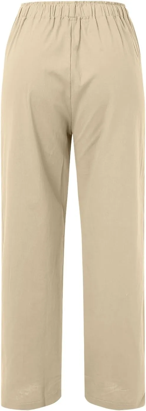 Women's Linen Pants 2025 Summer Loose High Waist Pleated Front Wide Leg Joggers Palazzo Pants Trousers with Pockets