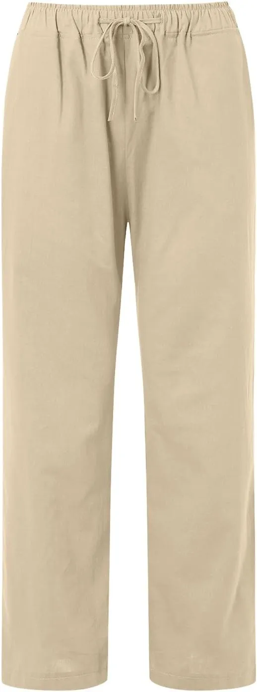 Women's Linen Pants 2025 Summer Loose High Waist Pleated Front Wide Leg Joggers Palazzo Pants Trousers with Pockets
