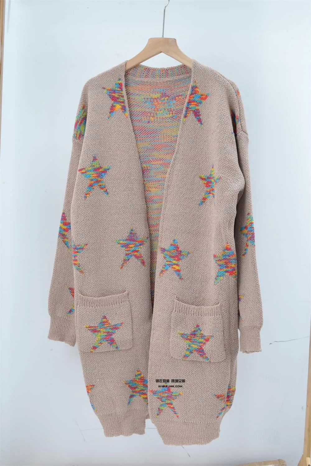 Womens Long Cardigan Sweaters,Long Sleeve Open Front Star Print Button Down Knit Outwear Coat S-XL