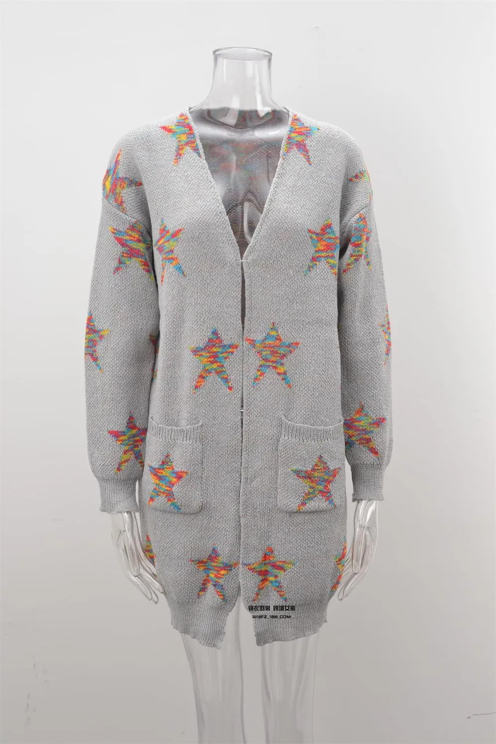 Womens Long Cardigan Sweaters,Long Sleeve Open Front Star Print Button Down Knit Outwear Coat S-XL