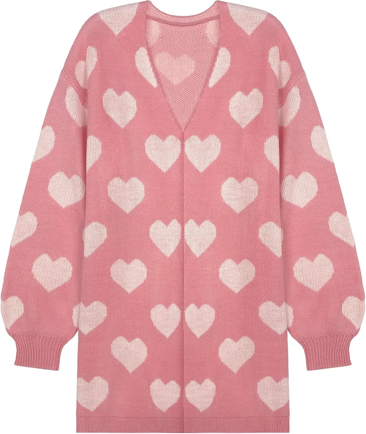 Womens Oversized Cute Heart Long Cardigan Spring 2025 Trendy Casual Ribbed Knit Open Front Sweaters