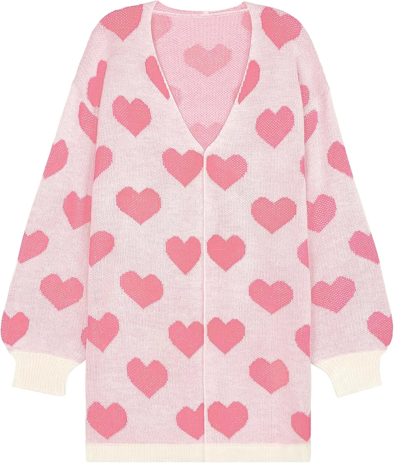 Womens Oversized Cute Heart Long Cardigan Spring 2025 Trendy Casual Ribbed Knit Open Front Sweaters